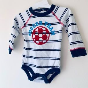 Babies R Us Soccer Ball Red White & Blue Striped Long Sleeve Onesie Bodysuit, 3M